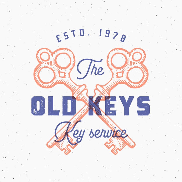 Resumo chaves sinal ou logotipo modelo com mão desenhada chaves cruzadas sillhouettes e tipografia retrô elegante.