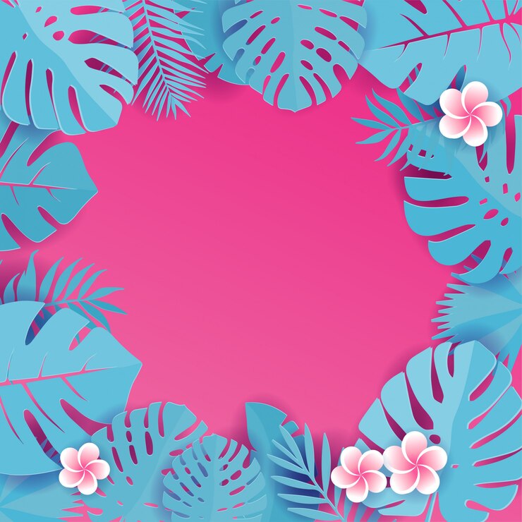 Vetor resumo com folhas tropicais ciano azuis. padrão de selva com flores de frangipani. alcaparra floral cortado. ilustração quadrada com. cartão tropical