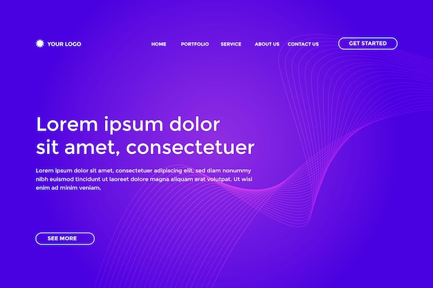 Resumo da página inicial de gradiente azul roxo moderno