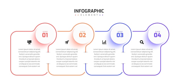 Resumo de modelo de infográfico de negócios com linha fina 4 passo e ícone adequado para apresentação