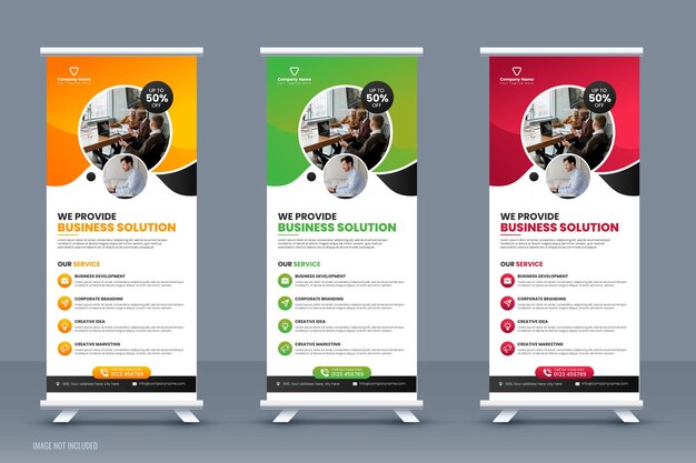 Resumo de negócios corporativos roll up banner design de modelo ou panfleto de stand da empresa