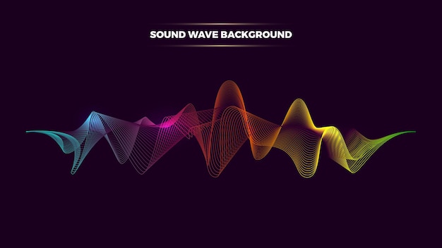 Resumo de vetor com fundo de ondas sonoras dinâmicas. linhas de néon do espectro musical. fundo abstrato do estúdio de áudio digital