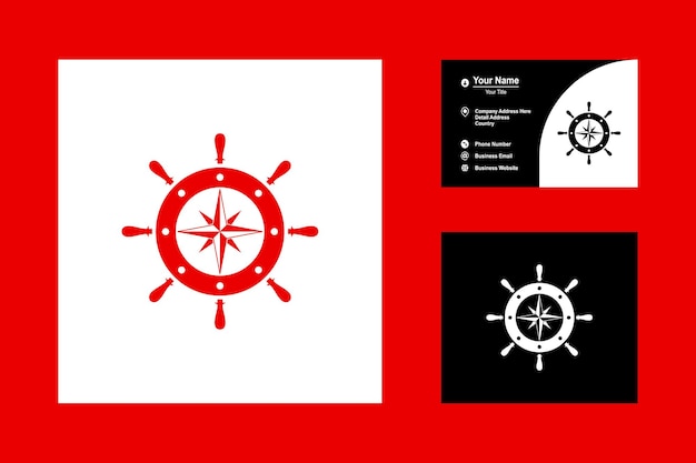 Resumo de volante de navio com ilustração de design de logotipo de ícone de bússola