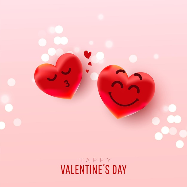 Resumo do dia dos namorados com balões em forma de coração com rostos bonitos dando um beijo no ar em uma rosa