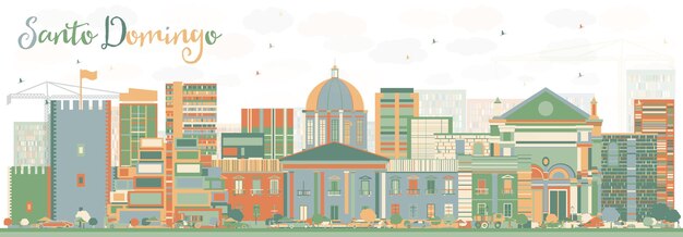 Resumo do horizonte de santo domingo com edifícios de cor. ilustração vetorial. viagem de negócios e conceito de turismo com arquitetura moderna. imagem para cartaz de banner de apresentação e site.