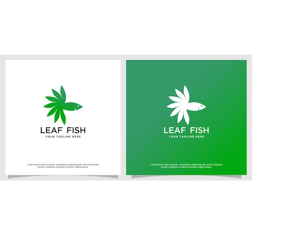 Resumo do logotipo de peixe com conceito de folha premium vector