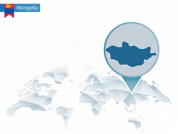 Vetor resumo mapa-múndi arredondado com ilustração vetorial de mapa detalhado da mongólia fixado