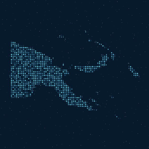 Resumo meio-tom pontilhado com efeito estrelado em fundo azul escuro com mapa de papua nova guiné