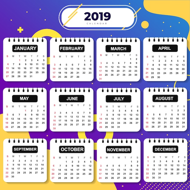 Resumo modelo calendário 2019 tema