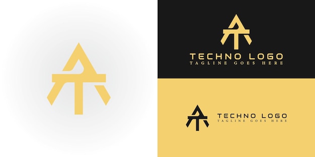 Resumo vector de design de logotipo de monograma ta ou at em cor dourada isolado em vários fundos