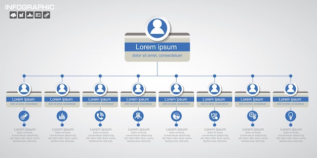 Retângulo organograma infográficos pessoas ícone estrutura de negócios ilustração vetorial