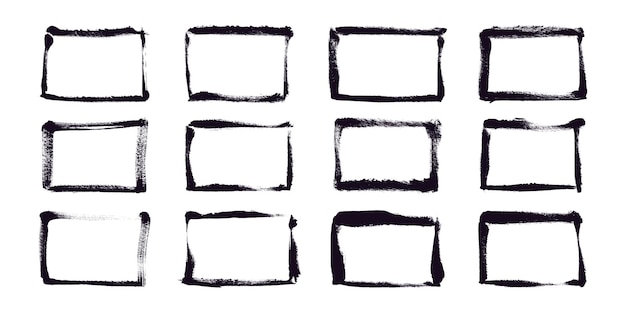 Retângulos de tinta grunge desenhados à mão linhas de pincel criativas com bordas ásperas linha de rabiscos abstratos à mão livre