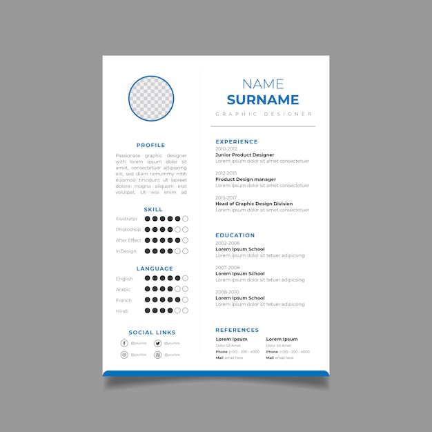 Vetor retomar modelo de design cv minimalista. vetor de layout de negócios para pedidos de emprego.