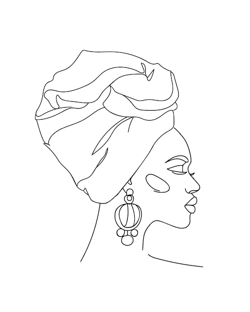 Retrato abstrato de uma jovem mulher africana em estilo moderno minimalista. desenho de linha. - ilustração vetorial