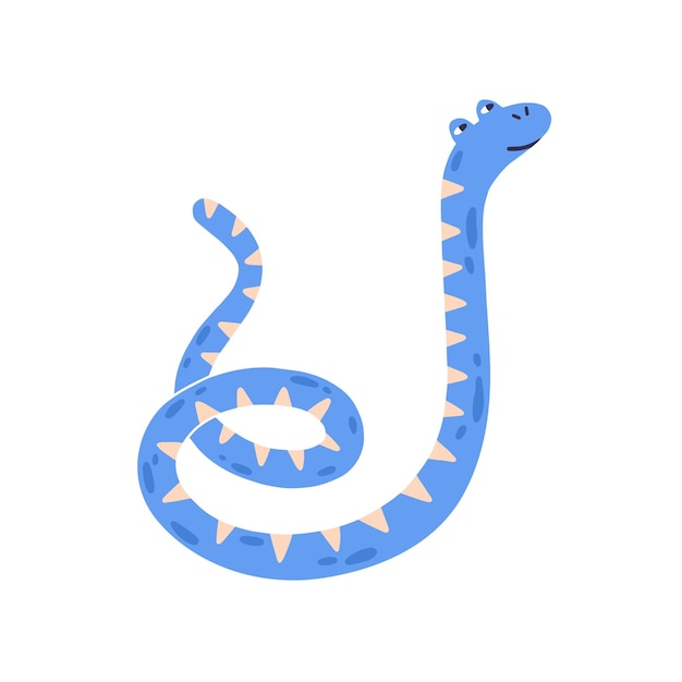 Retrato animal infantil. cobra listrada azul bonito, engraçado, brilhante ou personagem python suspeito. elemento de design para impressão de camiseta. ilustração em vetor plana dos desenhos animados isolada no fundo branco.