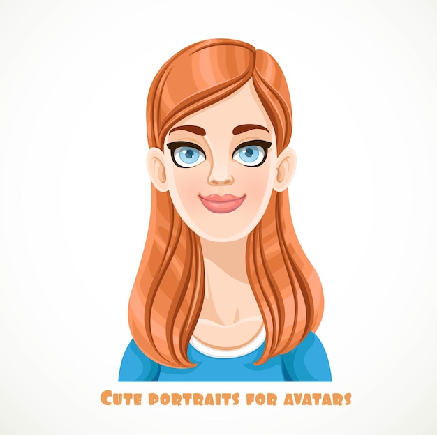 Retrato bonito da jovem ruiva para avatar isolado em um fundo branco