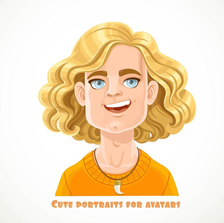 Vetor retrato bonito de homens loiros de cabelos compridos para avatar isolado em um fundo branco