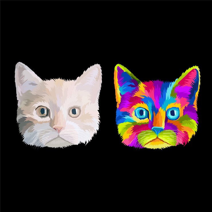 Vetor retrato colorido da arte pop de cabeça de gato