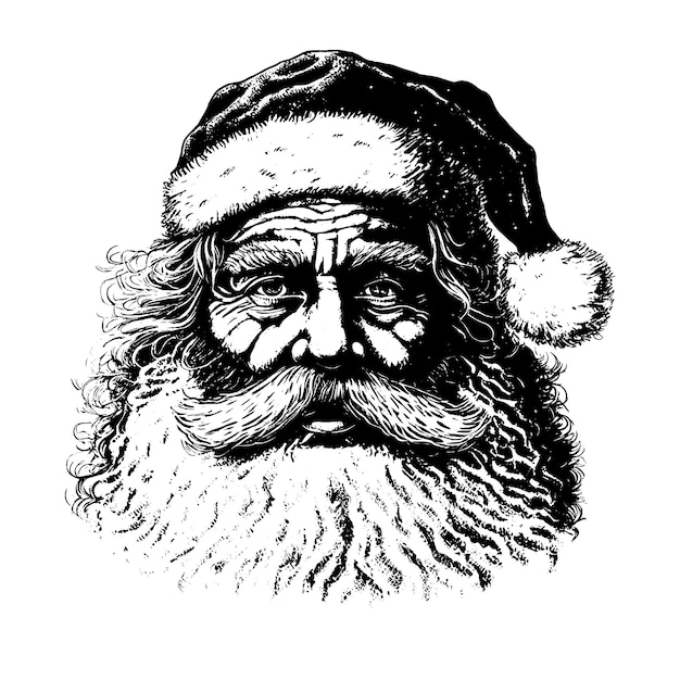 Retrato da ilustração desenhada à mão do Papai Noel
