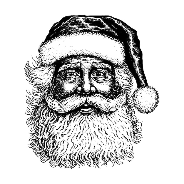 Retrato da ilustração desenhada à mão do Papai Noel