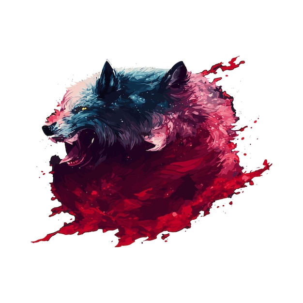 Vetor retrato de arte de néon colorido de vetor livre ai da cabeça de um lobo contra um fundo preto