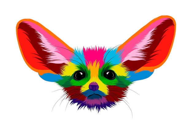 Vetor retrato de cabeça de raposa fennec abstrato raposa de areia de tintas multicoloridas desenho colorido