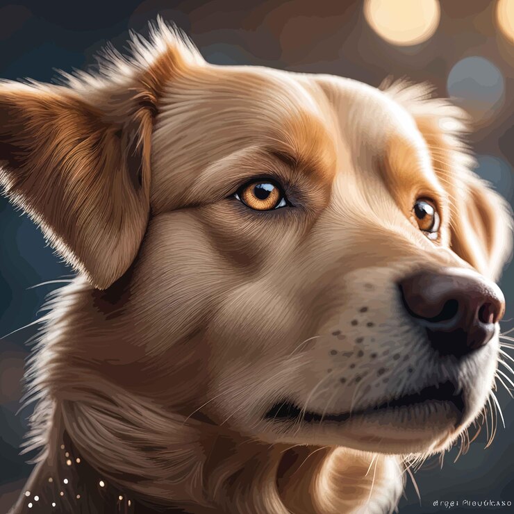Vetor retrato de cachorro golden retriever em uma floresta de invernoretrato de cachorro golden retriever em uma floresta de invernopo