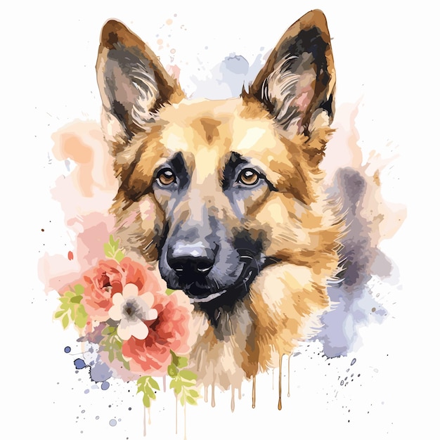 Vetor retrato de cão colorido isolado em fundo branco estilo de desenho de aquarela de cão