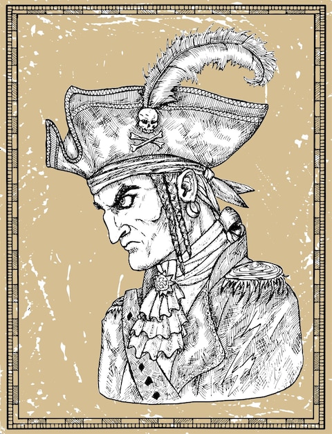 Retrato de capitão pirata em quadro em fundo de textura