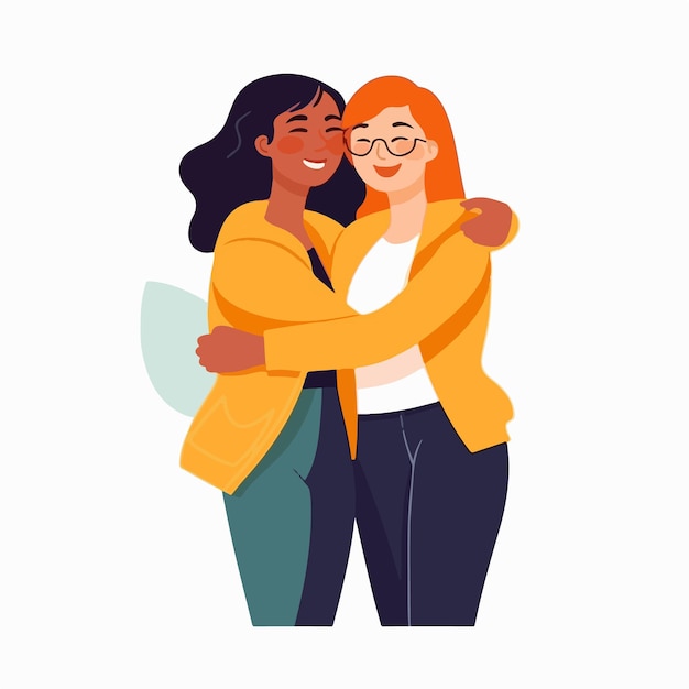 Vetor retrato de casal de lésbicas sendo amoroso e feliz duas garotas gays se beijando conceito de comunidade pride