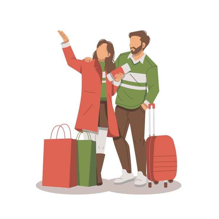 Vetor retrato de casal namorando para viajar design plano