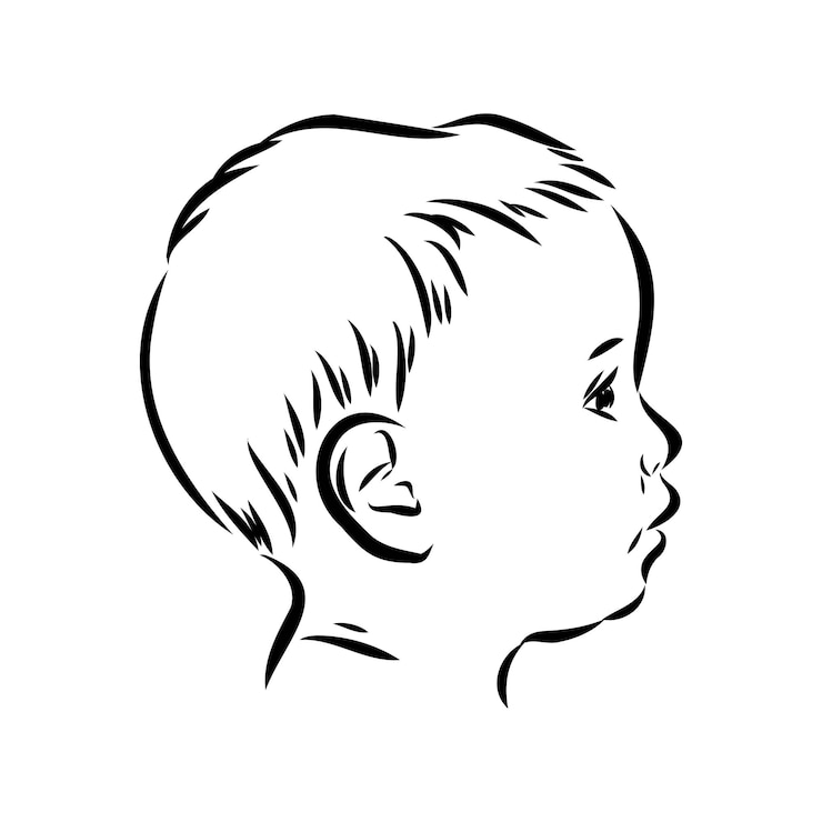 Vetor retrato de criança desenhado à mão em esboço vetorial de perfil isolado na arte de linha de fundo branco