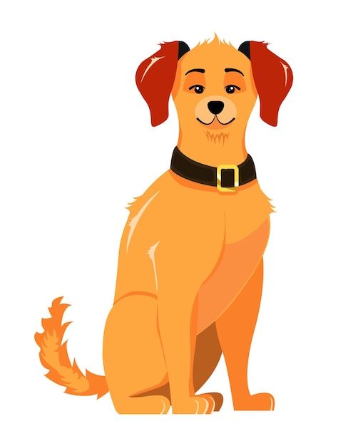 Retrato de desenho animado de um cachorrinho de cachorro castanho sentado em frente a uma ilustração de cachorros grandes e amigáveis