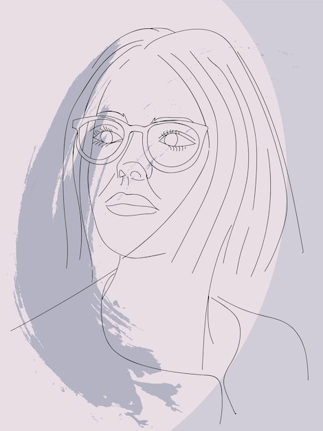 Vetor retrato de desenho de linha de uma capa de logotipo de menina estilo boho moderno vetor abstrato manchas ilustração