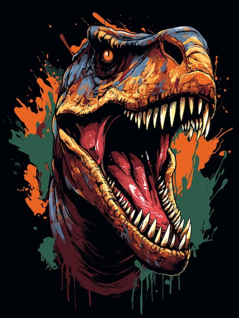 Retrato de dinossauro Jurassic World Tyrannosaurus rex em estilo pop art vetorial modelo para pôster adesivo de camiseta etc.