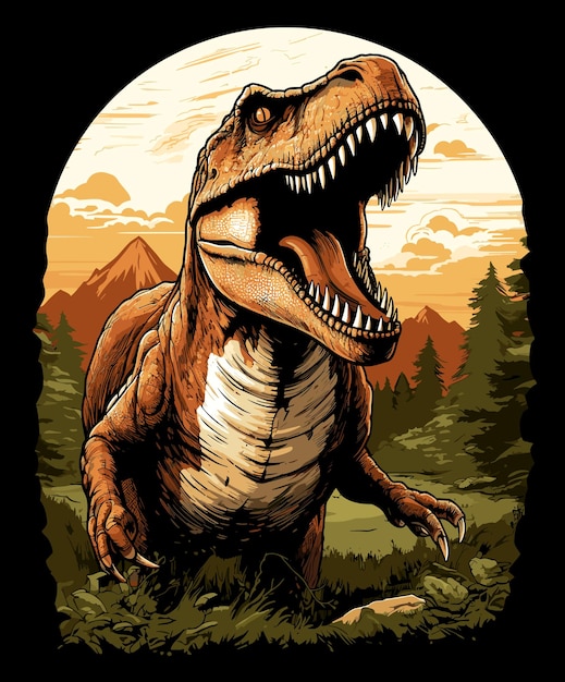 Retrato de dinossauro jurassic world tyrannosaurus rex em estilo pop art vetorial modelo para pôster adesivo de camiseta etc.