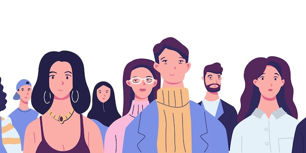 Vetor retrato de diversas pessoas juntas vetor ilustração plana