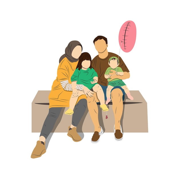 Retrato de família feliz sentado por pais e filhos.
