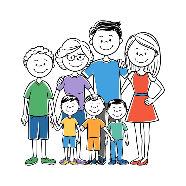 Retrato de Família Feliz Um grupo de pessoas sorridente de pé juntas
