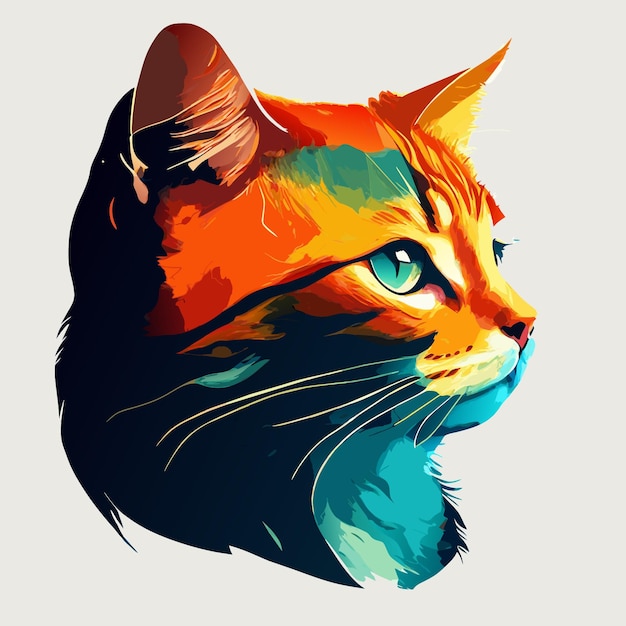 Retrato de gato colorido em fundo branco ilustração vetorial de um gato