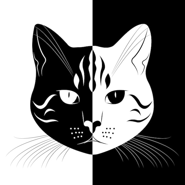 Desenho preto e branco de um gato bonito. cabeça de gato isolada cartazes  para a parede • posters modelo, tiro na cabeça, agradável