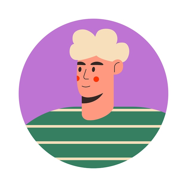 Vetor retrato de homem em moldura redonda avatar de personagem masculino isolado em fundo branco perfil do usuário