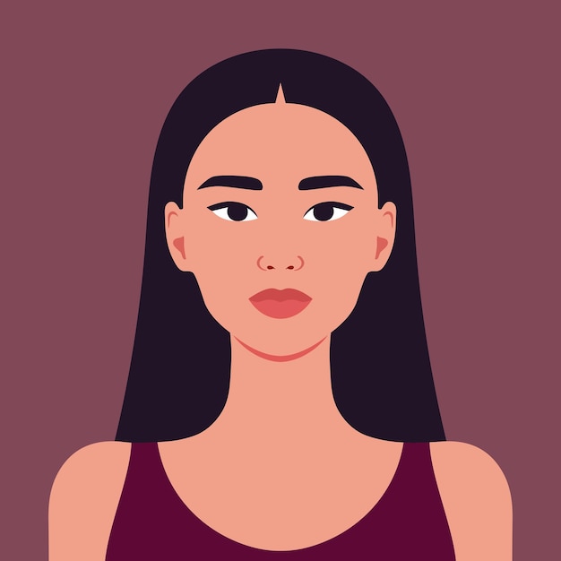 Retrato de jovem mulher asiática Bela avatar feminina asiática Ilustração vetorial
