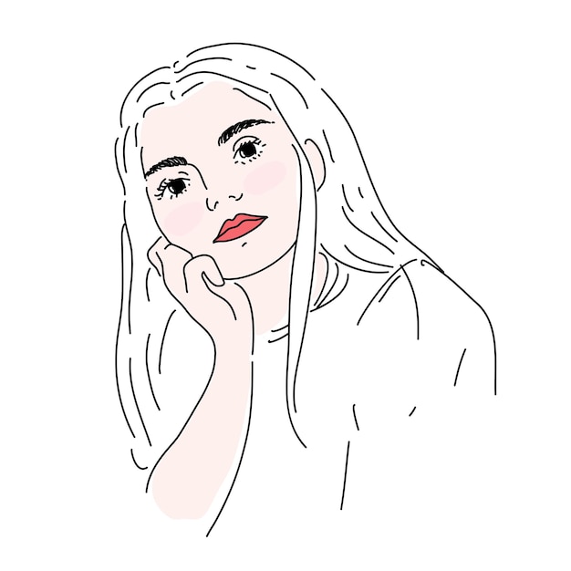 Retrato de linha de menina ilustração vetorial em estilo minimalista realista moderno moderno