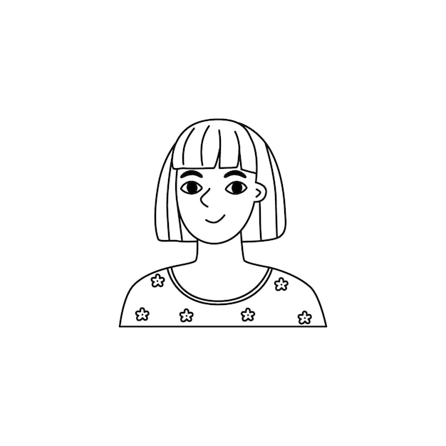 Retrato de menina em fundo branco em esboço de estilo doodle a jovem sorri