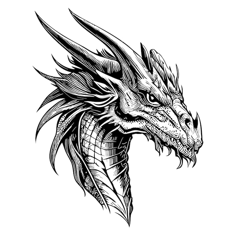 Retrato de mitos de ilustração vetorial de desenho de dragão de fantasia