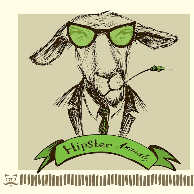 Vetor retrato de moda desenhado à mão de donkey hipster isolado no fundo