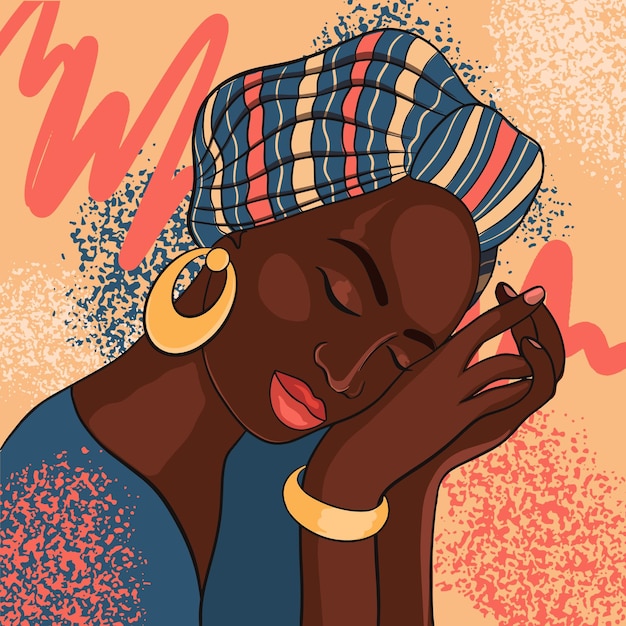 Retrato de mulher africana linda garota étnica negra ilustração vetorial