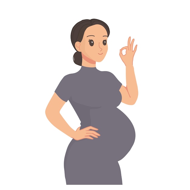 Retrato de mulher grávida com ilustração de sinal de ok com a mão