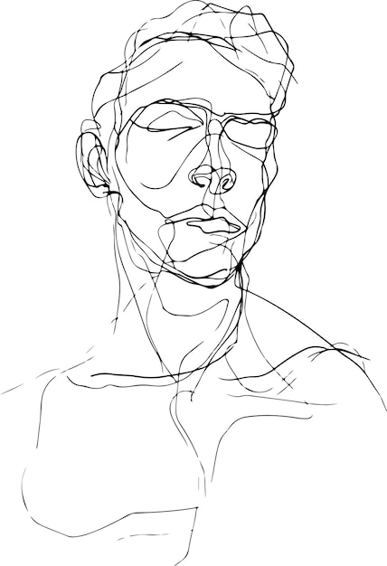 Vetor retrato de rosto de homem monolina desenho minimalista ilustração